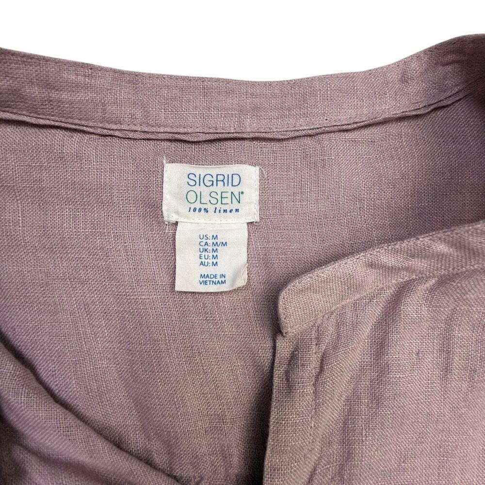 Sigrid Olsen 100% Linen Tunic Shirt M Mauve Pink Roll Tab Pockets Lagenlook - Picture 3 of 14